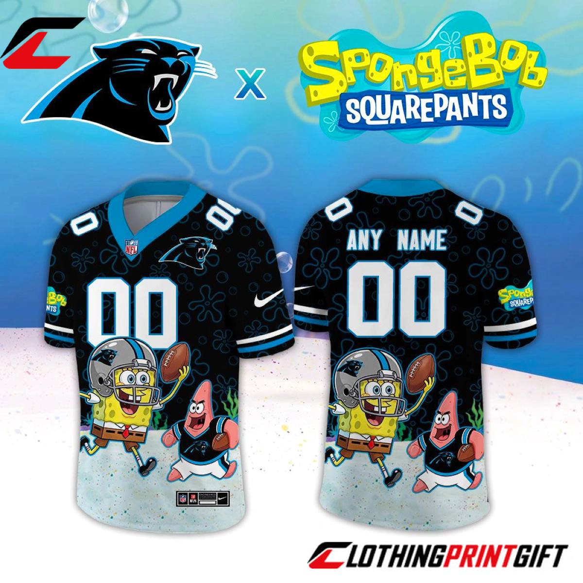 Carolina Panthers x SpongeBob Jersey 3 Carolina Panthers x SpongeBob Jersey Clothingprintgift 1