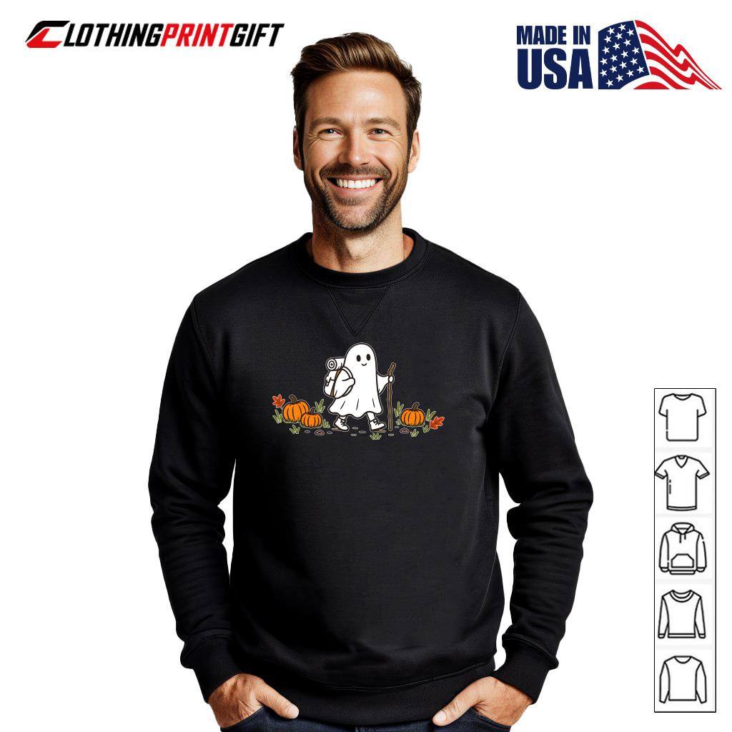 Cute Ghost Hiking Autumn Pumpkins Halloween Camping T-Shirt Cute Ghost Hiking Autumn Pumpkins Halloween Camping T-Shirt