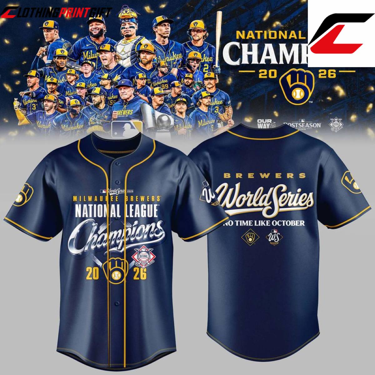 Milwaukee Brewers 2026 National League Champions Baseball Fan Jersey Clothingprintgift 1